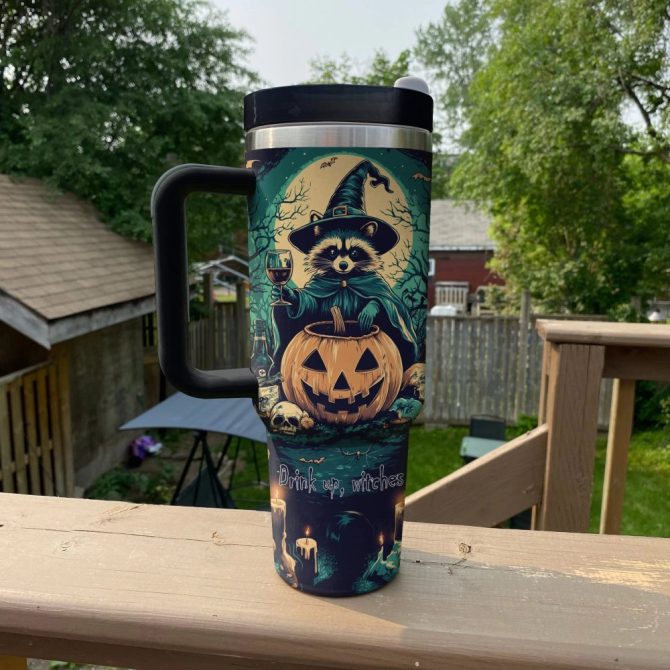 Halloween Raccoon Witches Brew Custom Stanley Quencher 40Oz Stainless Steel Tumbler With Handle - Image 3