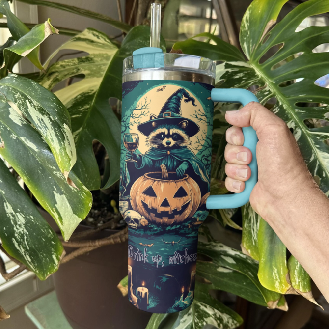 Halloween Raccoon Witches Brew Custom Stanley Quencher 40Oz Stainless Steel Tumbler With Handle - Image 4