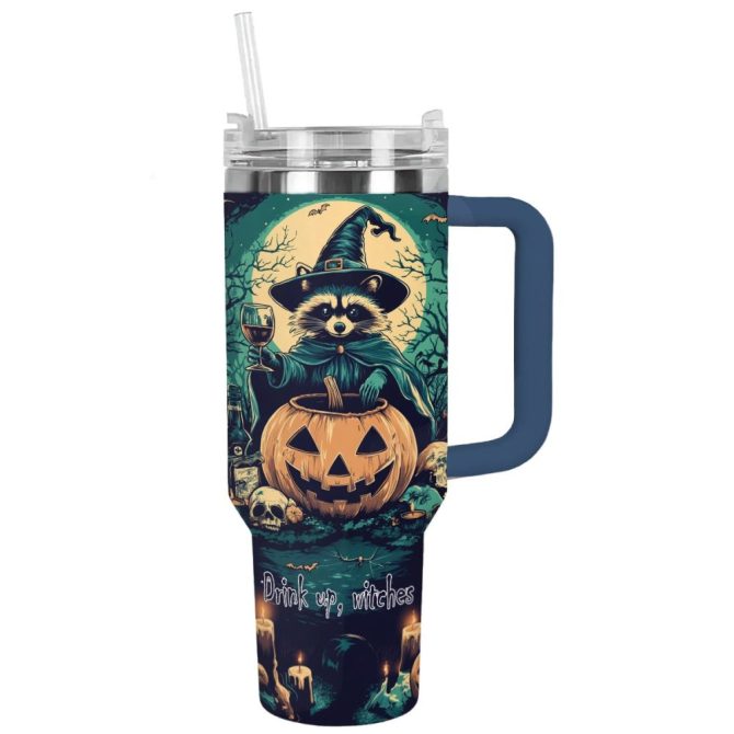 Halloween Raccoon Witches Brew Custom Stanley Quencher 40Oz Stainless Steel Tumbler With Handle - Image 12