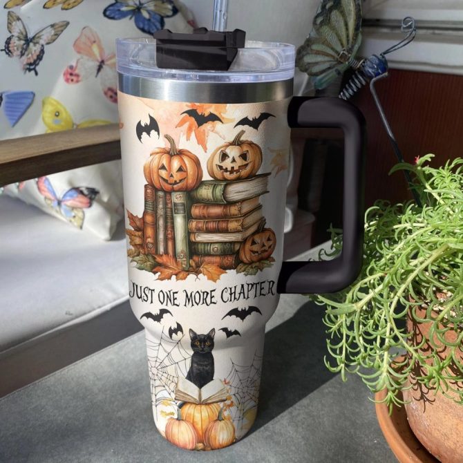 Halloween Reading Vibes Custom Stanley Quencher 40Oz Stainless Steel Tumbler With Handle - Image 3