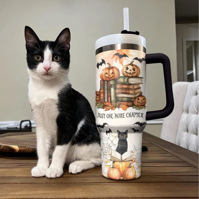 Halloween Reading Vibes Custom Stanley Quencher 40Oz Stainless Steel Tumbler With Handle - Image 2