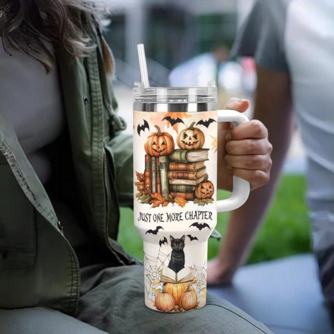 Halloween Reading Vibes Custom Stanley Quencher 40Oz Stainless Steel Tumbler With Handle - Image 4