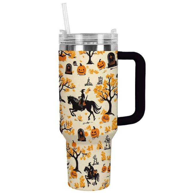 Halloween Riding Pumpkins Custom Stanley Quencher 40Oz Stainless Steel Tumbler With Handle - Image 11