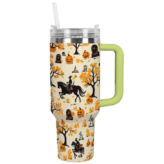 Halloween Riding Pumpkins Custom Stanley Quencher 40Oz Stainless Steel Tumbler With Handle - Image 12