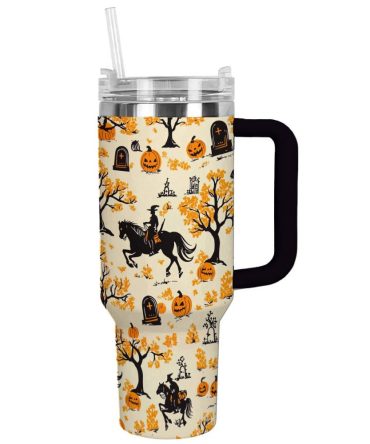Halloween Riding Pumpkins Custom Stanley Quencher 40Oz Stainless Steel Tumbler With Handle