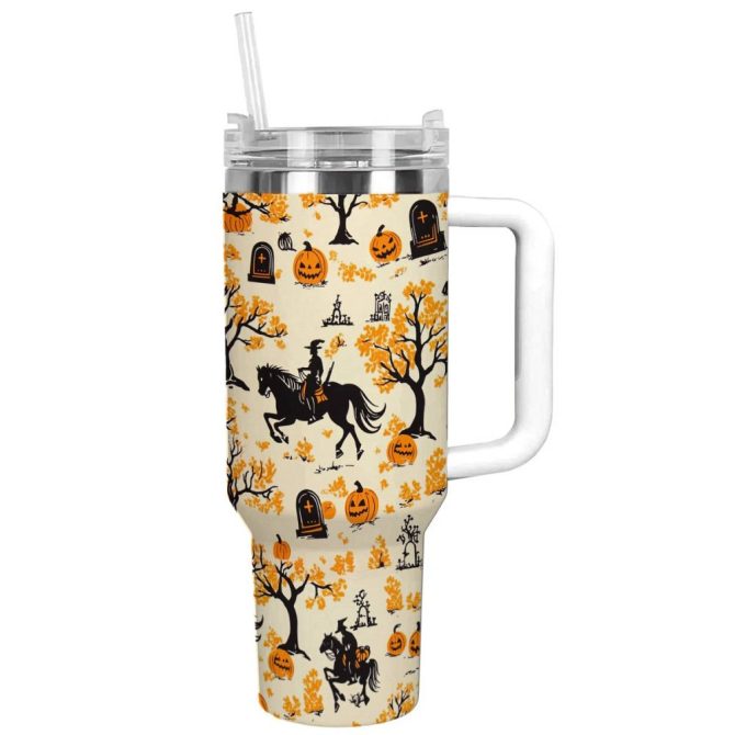 Halloween Riding Pumpkins Custom Stanley Quencher 40Oz Stainless Steel Tumbler With Handle - Image 13