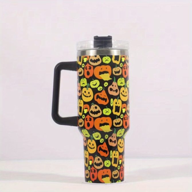 Halloween Scary Pumpkin Custom Stanley Quencher 40Oz Stainless Steel Tumbler With Handle