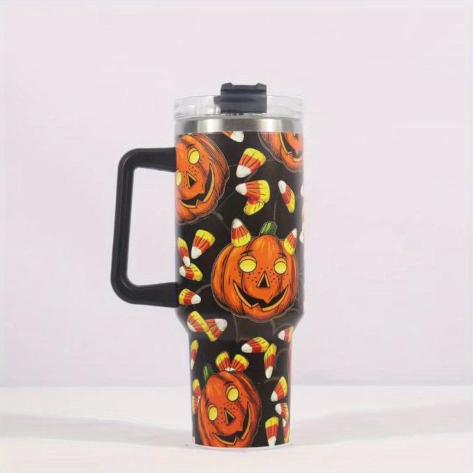 Halloween Scary Pumpkin Custom Stanley Quencher 40Oz Stainless Steel Tumbler With Handle