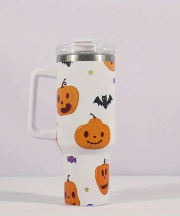 Halloween Scary Pumpkin Custom Stanley Quencher 40Oz Stainless Steel Tumbler With Handle