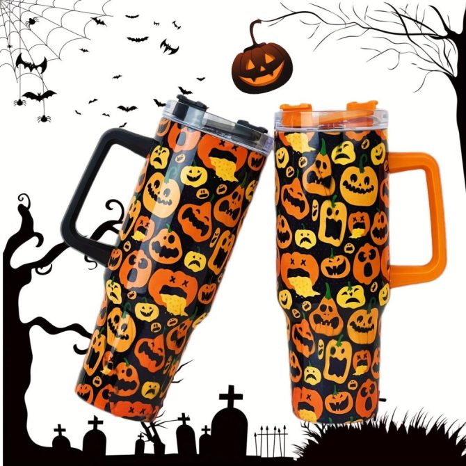 Halloween Scary Pumpkin Custom Stanley Quencher 40Oz Stainless Steel Tumbler With Handle