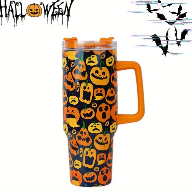 Halloween Scary Pumpkin Custom Stanley Quencher 40Oz Stainless Steel Tumbler With Handle - Image 2