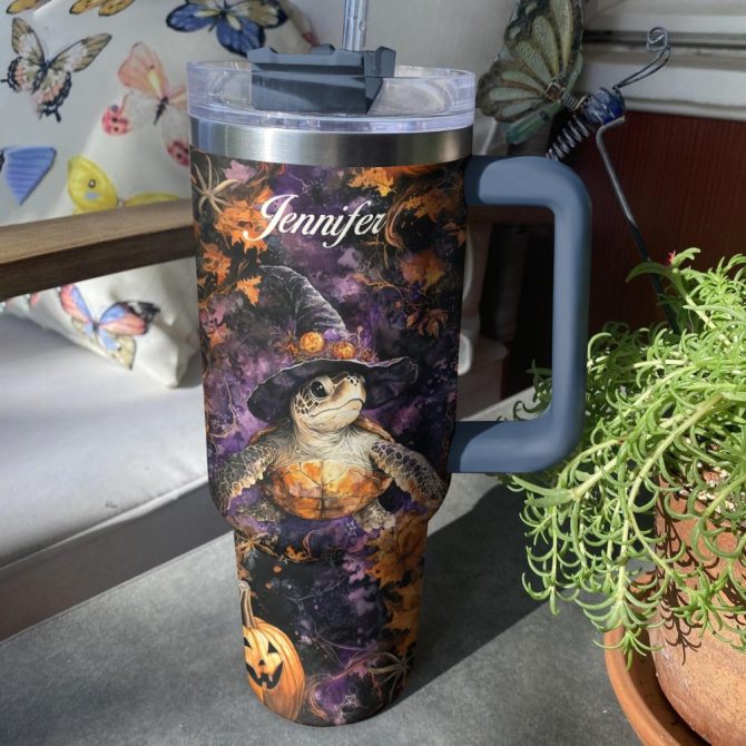 Halloween Sea Turtle Custom Stanley Quencher 40Oz Stainless Steel Tumbler With Handle - Image 2