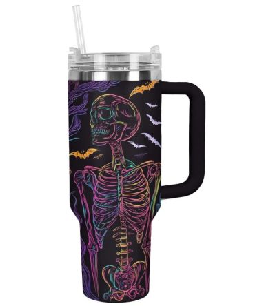 Halloween Skeleton Custom Stanley Quencher 40Oz Stainless Steel Tumbler With Handle