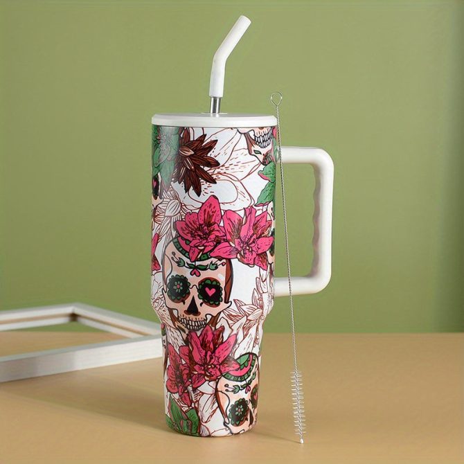 Halloween Skull Custom Stanley Quencher 40Oz Stainless Steel Tumbler With Handle