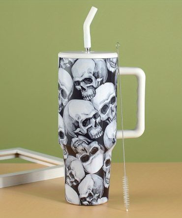 Halloween Skull Custom Stanley Quencher 40Oz Stainless Steel Tumbler With Handle