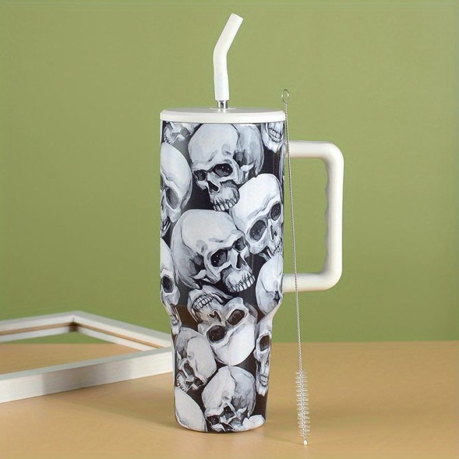 Halloween Skull Custom Stanley Quencher 40Oz Stainless Steel Tumbler With Handle