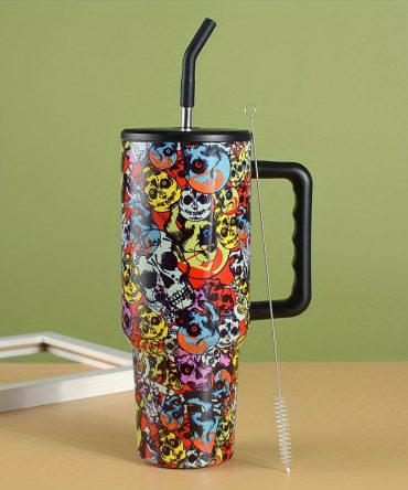 Halloween Skull Custom Stanley Quencher 40Oz Stainless Steel Tumbler With Handle