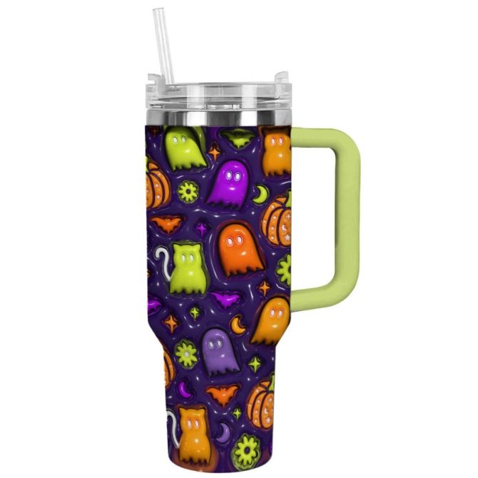 Halloween Spooky 3D Glossy Custom Stanley Quencher 40Oz Stainless Steel Tumbler With Handle - Image 11