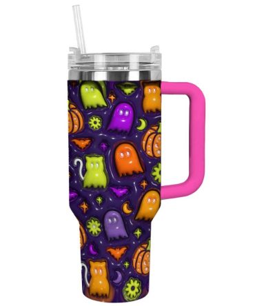 Halloween Spooky 3D Glossy Custom Stanley Quencher 40Oz Stainless Steel Tumbler With Handle