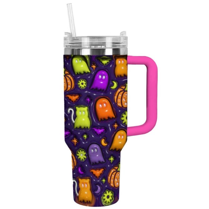 Halloween Spooky 3D Glossy Custom Stanley Quencher 40Oz Stainless Steel Tumbler With Handle