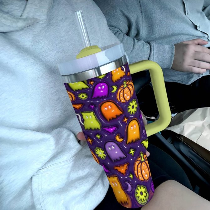 Halloween Spooky 3D Glossy Custom Stanley Quencher 40Oz Stainless Steel Tumbler With Handle - Image 3
