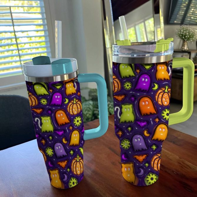 Halloween Spooky 3D Glossy Custom Stanley Quencher 40Oz Stainless Steel Tumbler With Handle - Image 4