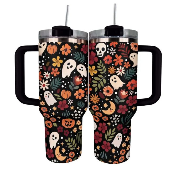 Halloween Spooky Chic Custom Stanley Quencher 40Oz Stainless Steel Tumbler With Handle