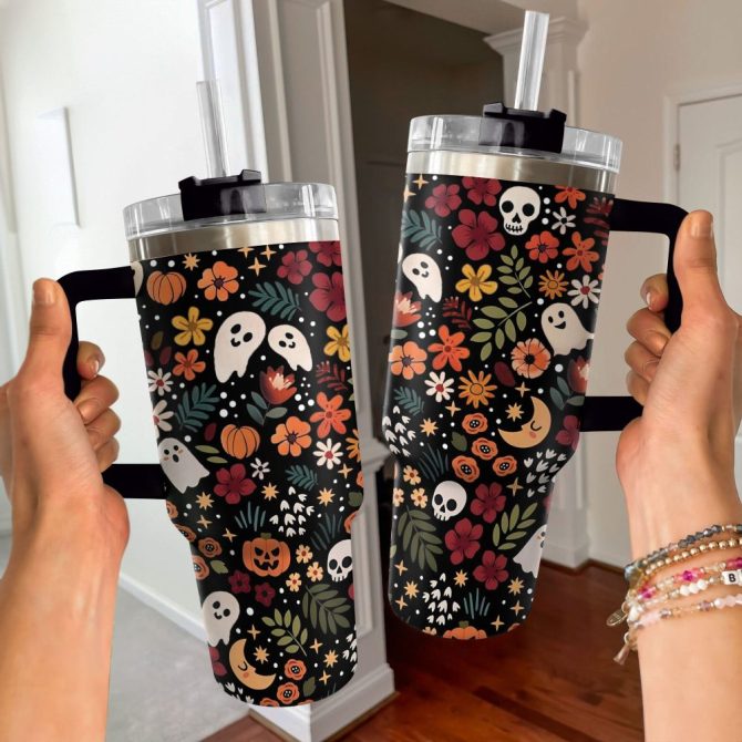 Halloween Spooky Chic Custom Stanley Quencher 40Oz Stainless Steel Tumbler With Handle - Image 4