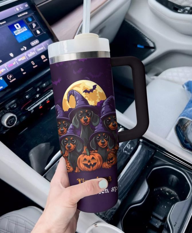 Halloween Spooky Doxie Delight Custom Stanley Quencher 40Oz Stainless Steel Tumbler With Handle - Image 4