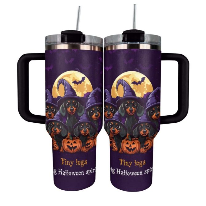 Halloween Spooky Doxie Delight Custom Stanley Quencher 40Oz Stainless Steel Tumbler With Handle - Image 11