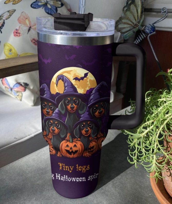 Halloween Spooky Doxie Delight Custom Stanley Quencher 40Oz Stainless Steel Tumbler With Handle - Image 2