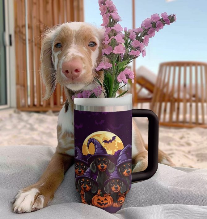 Halloween Spooky Doxie Delight Custom Stanley Quencher 40Oz Stainless Steel Tumbler With Handle - Image 3