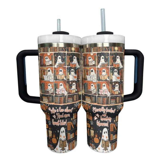 Halloween Spooky Ghost Readers Custom Stanley Quencher 40Oz Stainless Steel Tumbler With Handle - Image 14