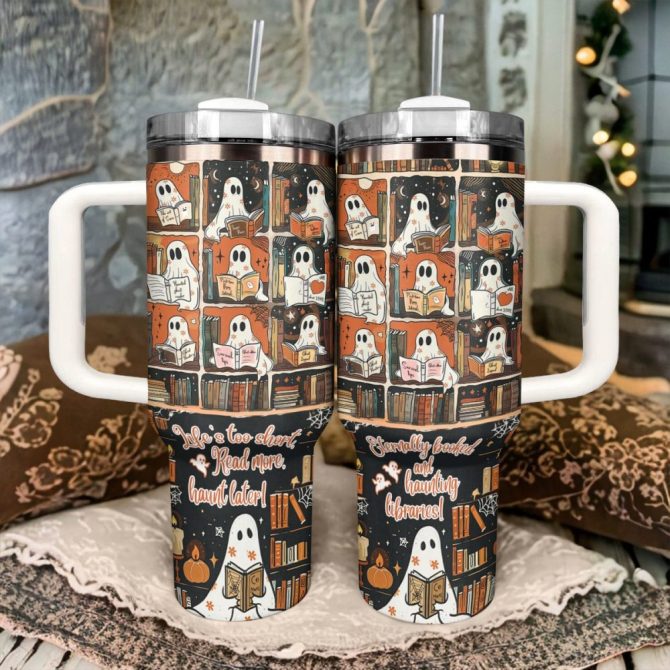 Halloween Spooky Ghost Readers Custom Stanley Quencher 40Oz Stainless Steel Tumbler With Handle - Image 2