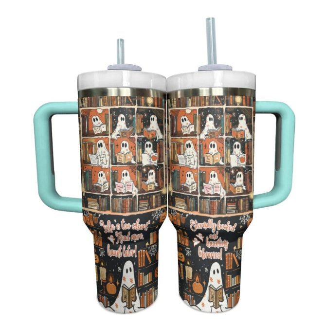 Halloween Spooky Ghost Readers Custom Stanley Quencher 40Oz Stainless Steel Tumbler With Handle - Image 15