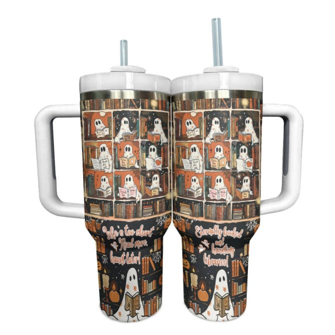 Halloween Spooky Ghost Readers Custom Stanley Quencher 40Oz Stainless Steel Tumbler With Handle - Image 13