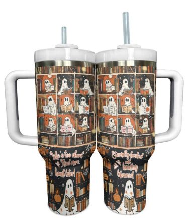 Halloween Spooky Ghost Readers Custom Stanley Quencher 40Oz Stainless Steel Tumbler With Handle