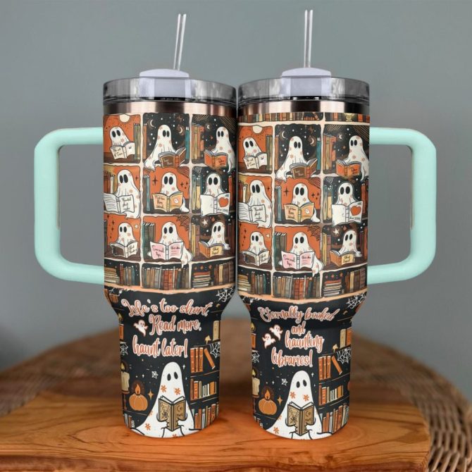 Halloween Spooky Ghost Readers Custom Stanley Quencher 40Oz Stainless Steel Tumbler With Handle - Image 6