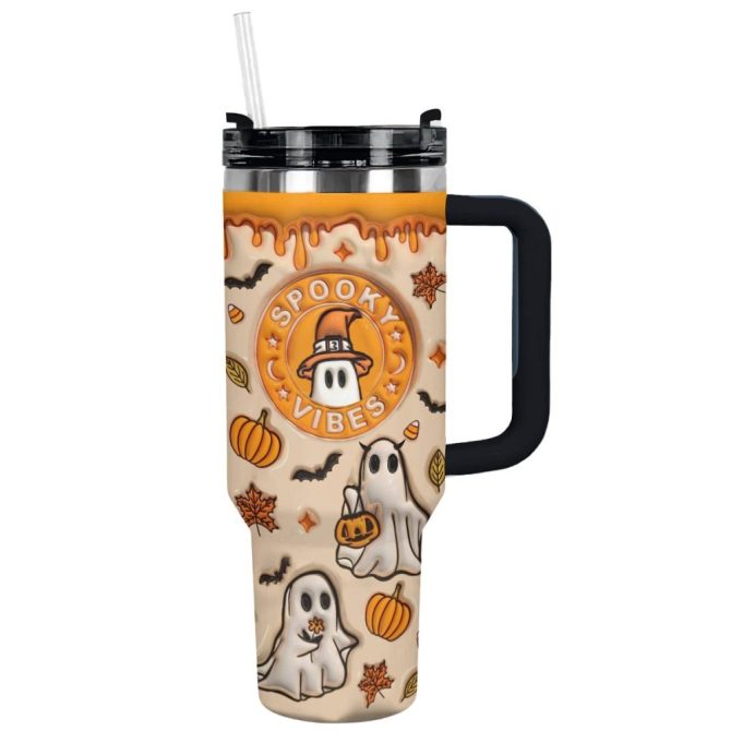 Halloween Spooky Glossy Custom Stanley Quencher 40Oz Stainless Steel Tumbler With Handle - Image 11