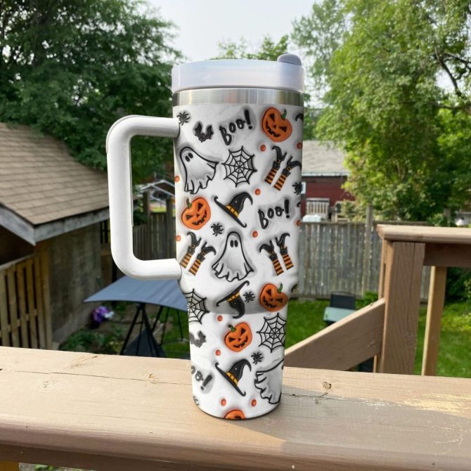 Halloween Spooky Glossy Custom Stanley Quencher 40Oz Stainless Steel Tumbler With Handle - Image 3