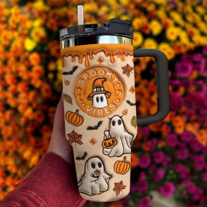 Halloween Spooky Glossy Custom Stanley Quencher 40Oz Stainless Steel Tumbler With Handle - Image 2