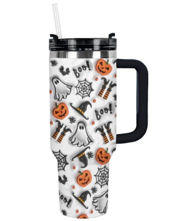 Halloween Spooky Glossy Custom Stanley Quencher 40Oz Stainless Steel Tumbler With Handle