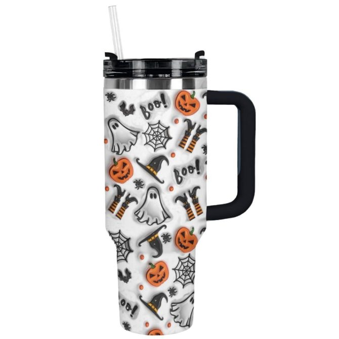Halloween Spooky Glossy Custom Stanley Quencher 40Oz Stainless Steel Tumbler With Handle - Image 10