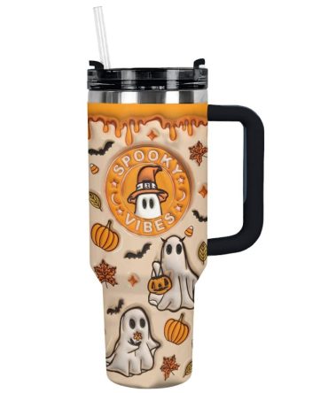 Halloween Spooky Glossy Custom Stanley Quencher 40Oz Stainless Steel Tumbler With Handle