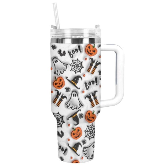 Halloween Spooky Glossy Custom Stanley Quencher 40Oz Stainless Steel Tumbler With Handle - Image 12