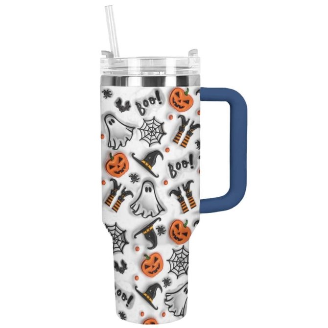 Halloween Spooky Glossy Custom Stanley Quencher 40Oz Stainless Steel Tumbler With Handle - Image 11