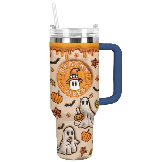 Halloween Spooky Glossy Custom Stanley Quencher 40Oz Stainless Steel Tumbler With Handle - Image 12