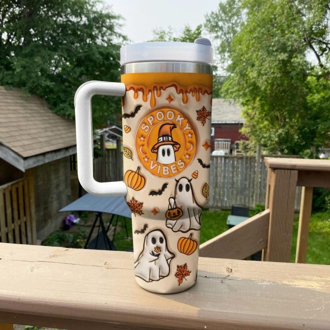 Halloween Spooky Glossy Custom Stanley Quencher 40Oz Stainless Steel Tumbler With Handle - Image 3