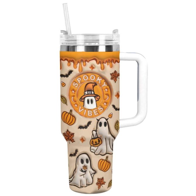 Halloween Spooky Glossy Custom Stanley Quencher 40Oz Stainless Steel Tumbler With Handle - Image 13