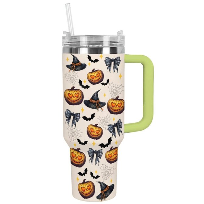 Halloween Spooky Pumpkin Custom Stanley Quencher 40Oz Stainless Steel Tumbler With Handle - Image 12
